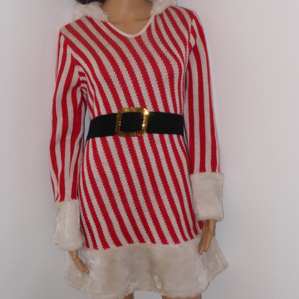 TIS THE SEASON HOODED MRS. CLAUSE STRIPE DRESS SIZE LARGE